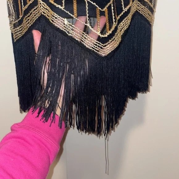 Elegant Black and Gold Embellished Dress 20s Flapper style Medium Great Gatsby - Picture 12 of 17